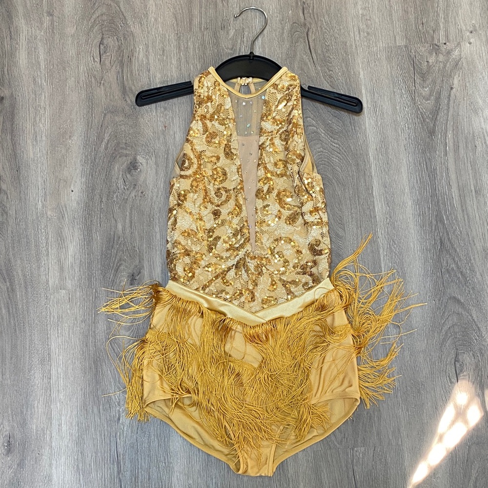 Revolution Gold Sequin Fringe Performance Dress